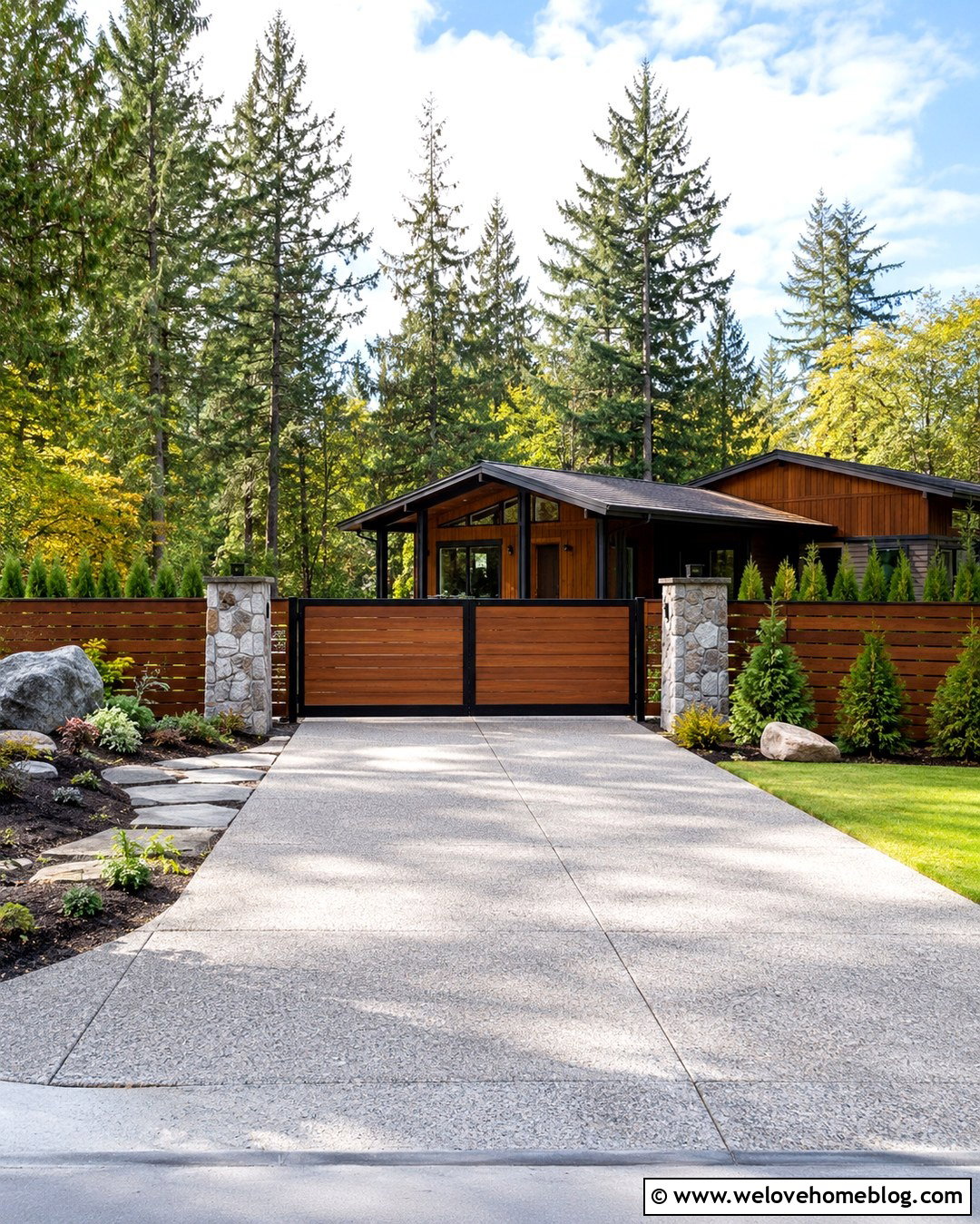 Wood Privacy Driveway Gate