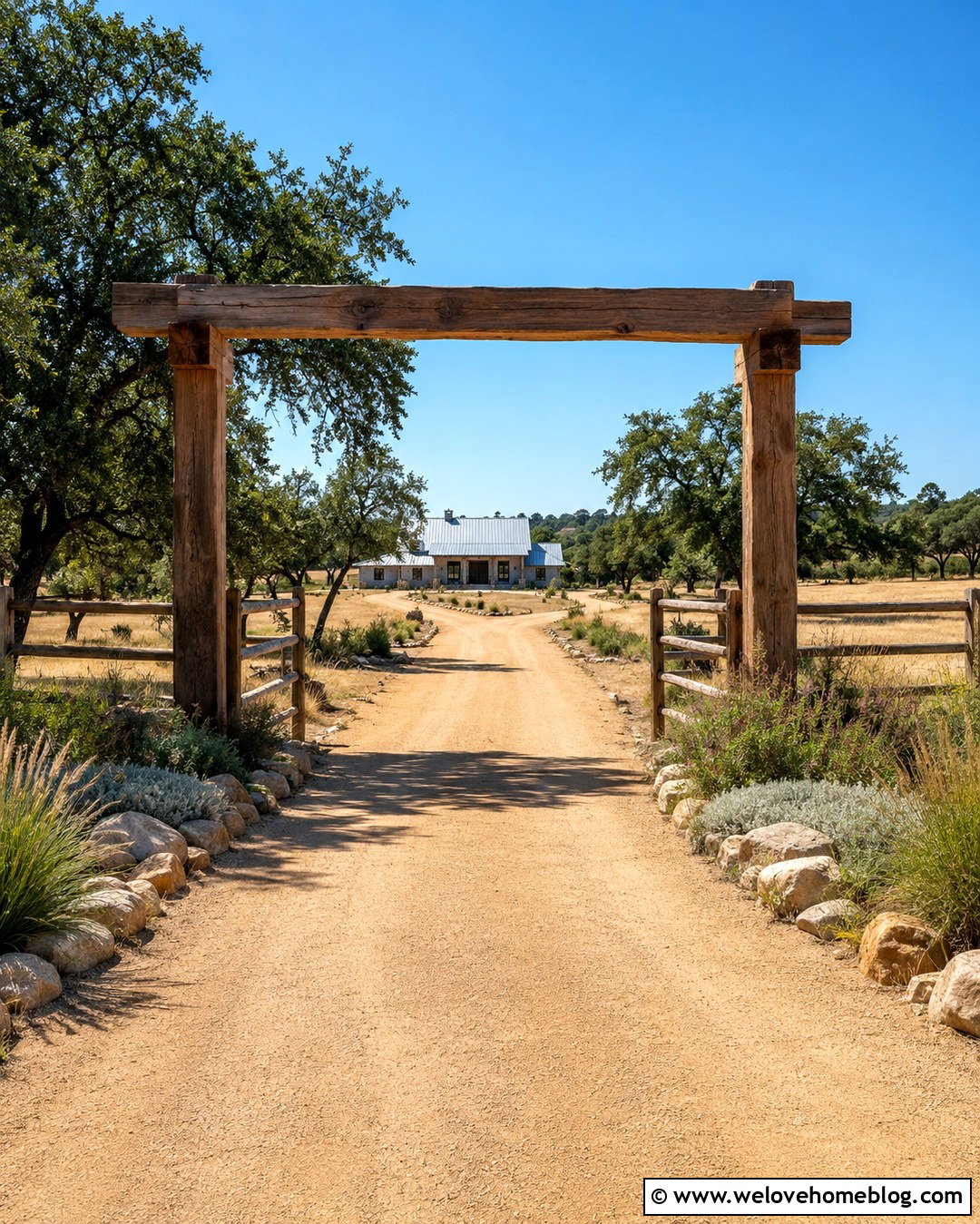 Wood Ranch Driveway Entrance With Sign - 20 Natural Wood Driveway Entrance Ideas