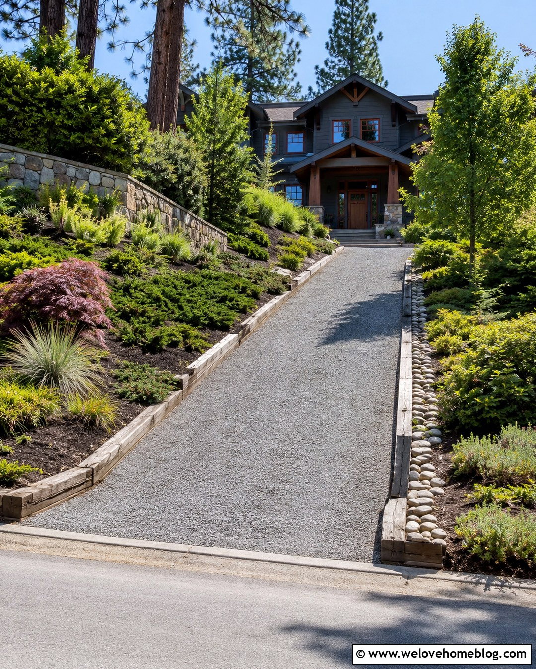 Wood Sleeper Edging For A Sloped Gravel Driveway - 20 Wood Driveway Edging Ideas