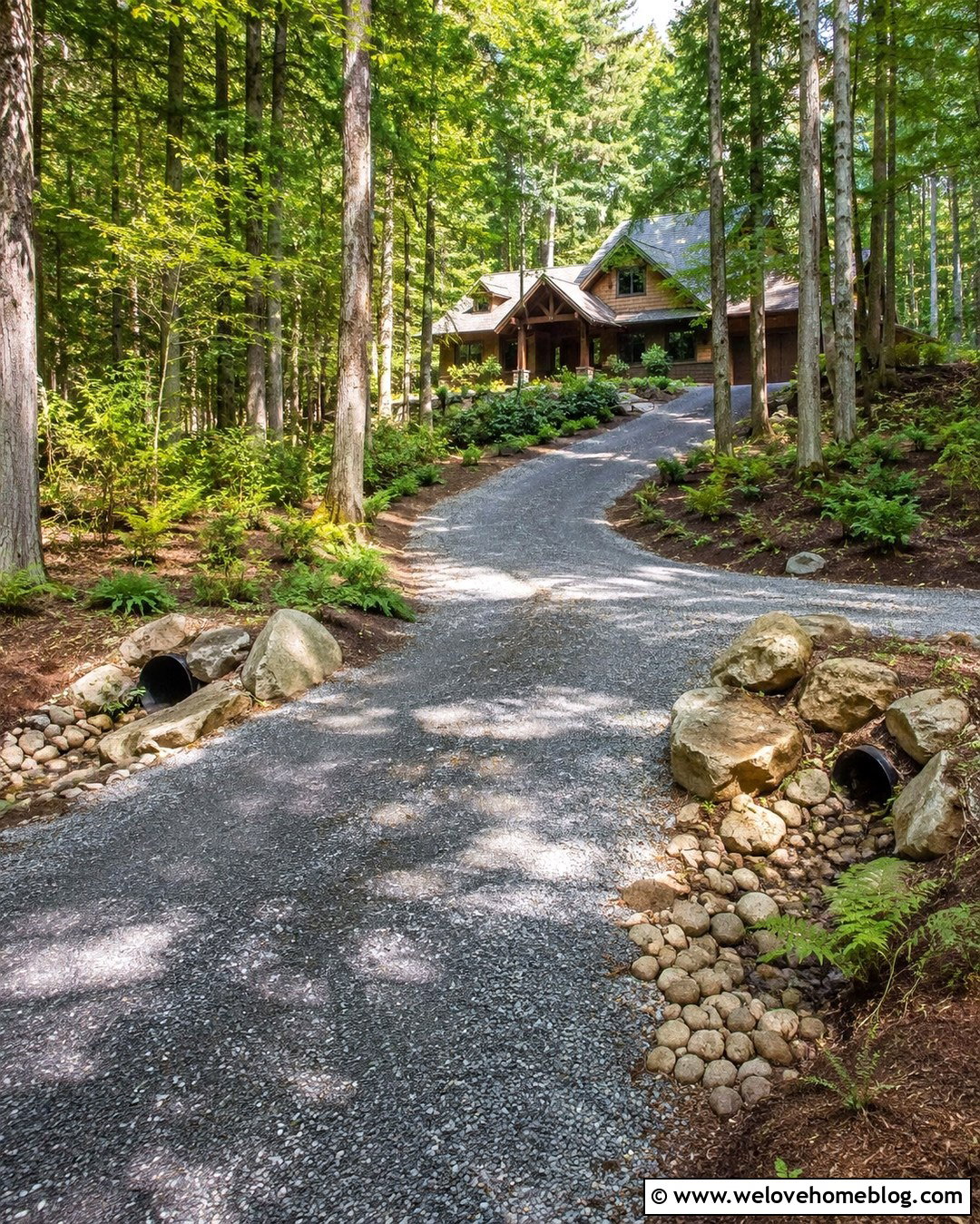 Wooded Culvert Driveway With Boulder Edging - 20 Culvert Driveway Ideas