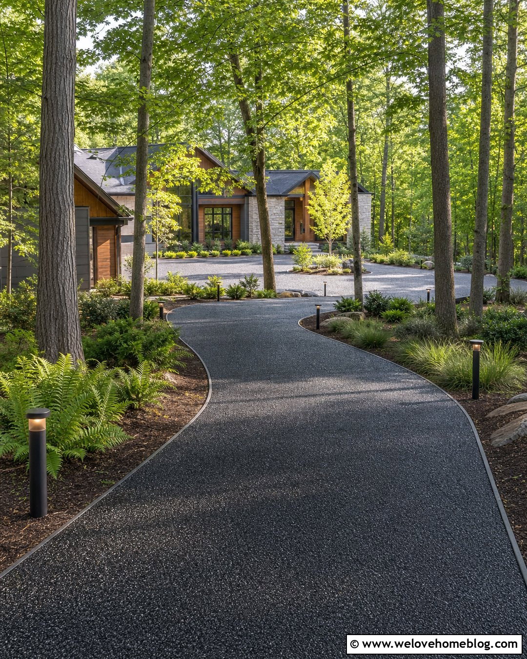 Wooded Driveway With Modern Lighting - 20 Driveway Through Woods Ideas