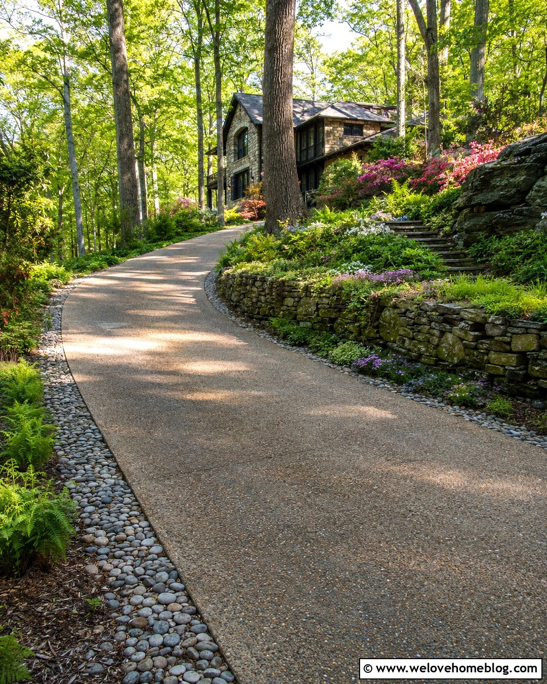 Wooded Driveway With Mossy Stone Walls - 20 wooded driveway landscaping ideas