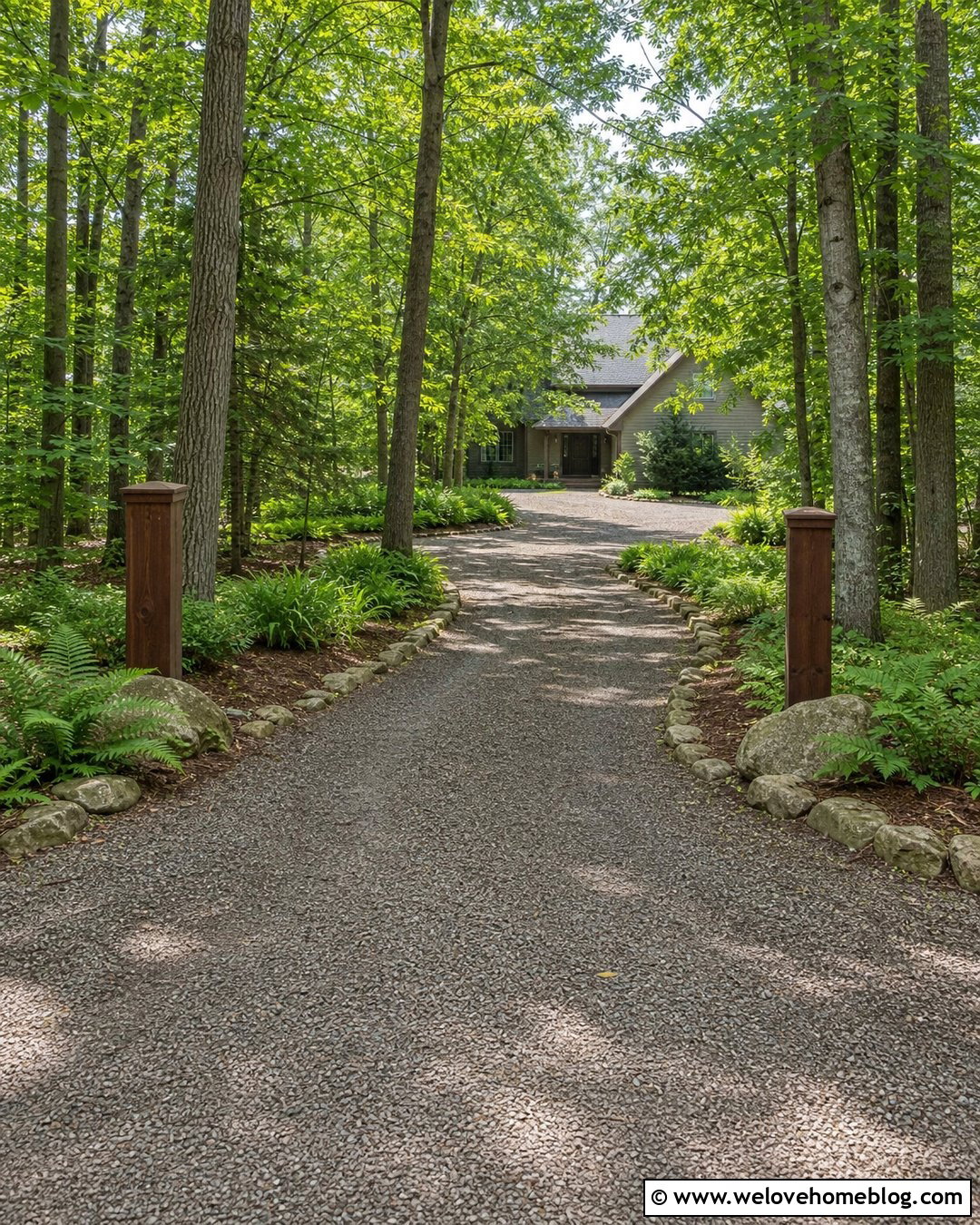 Wooded Driveway With Natural Gravel - 35 House Driveway Ideas