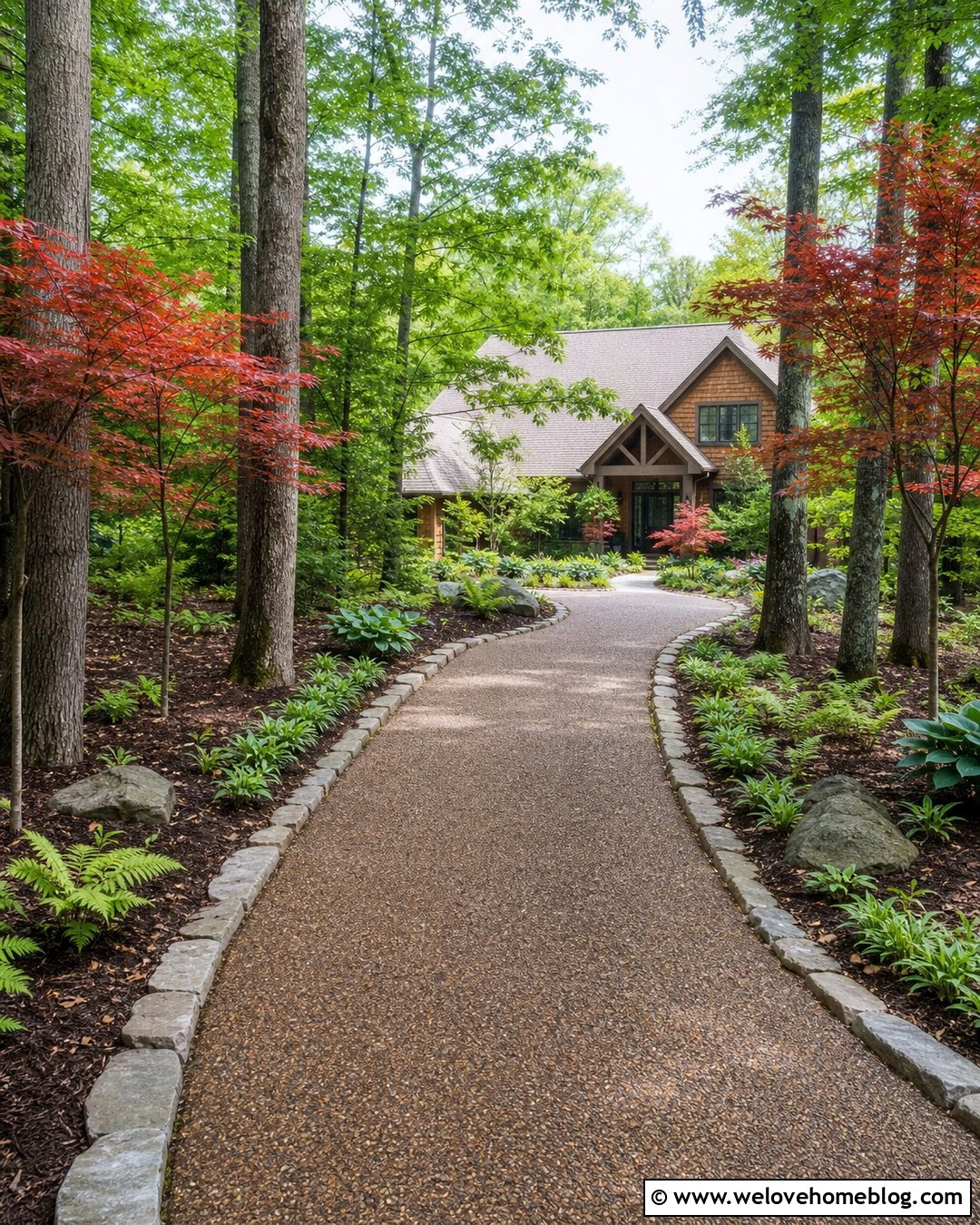 Wooded Driveway With Red Maples And Groundcovers - 20 Red Maple Tree Lined Driveway Ideas