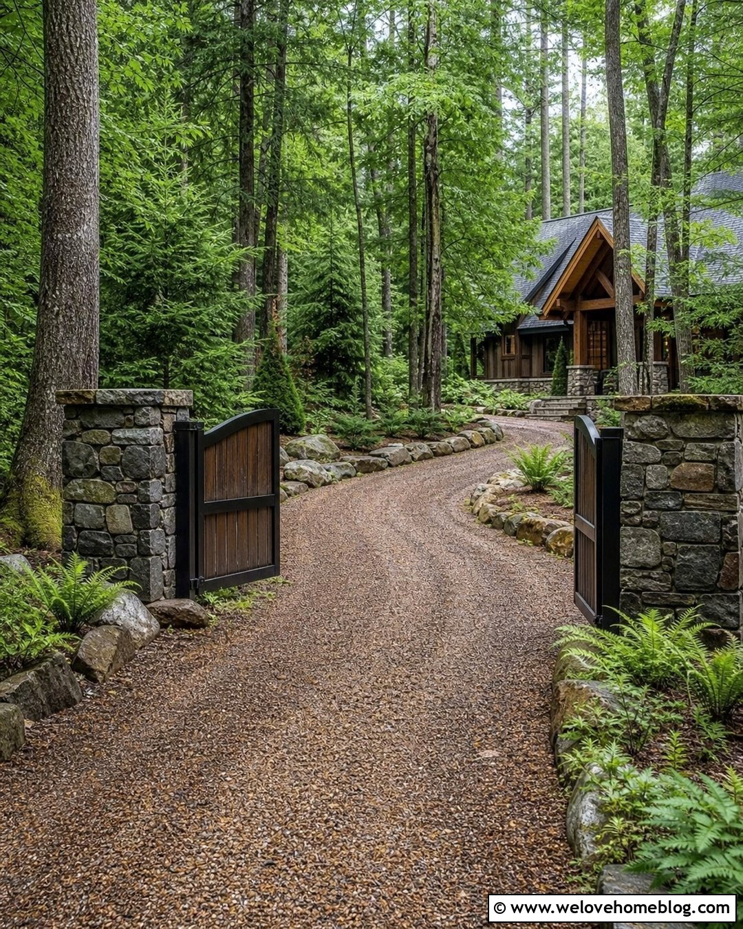 Wooded Stone Gate Entrance Driveway - 20 stone gate entrance driveways ideas
