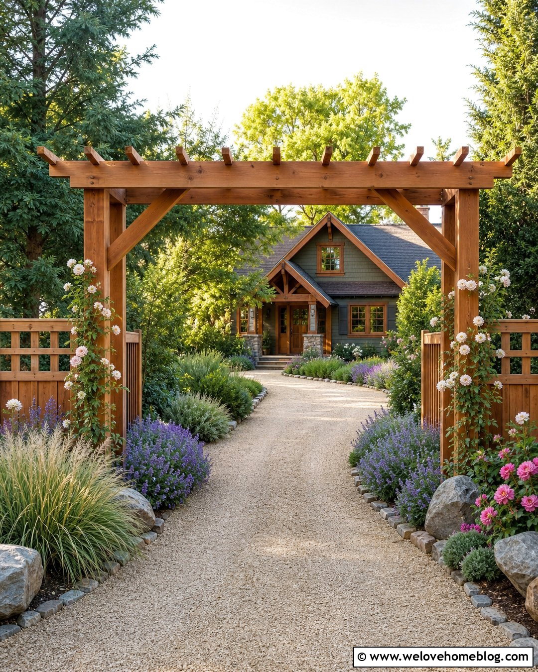 Wooden Arbor Driveway Entrance - 35 End Of Driveway Landscaping Ideas