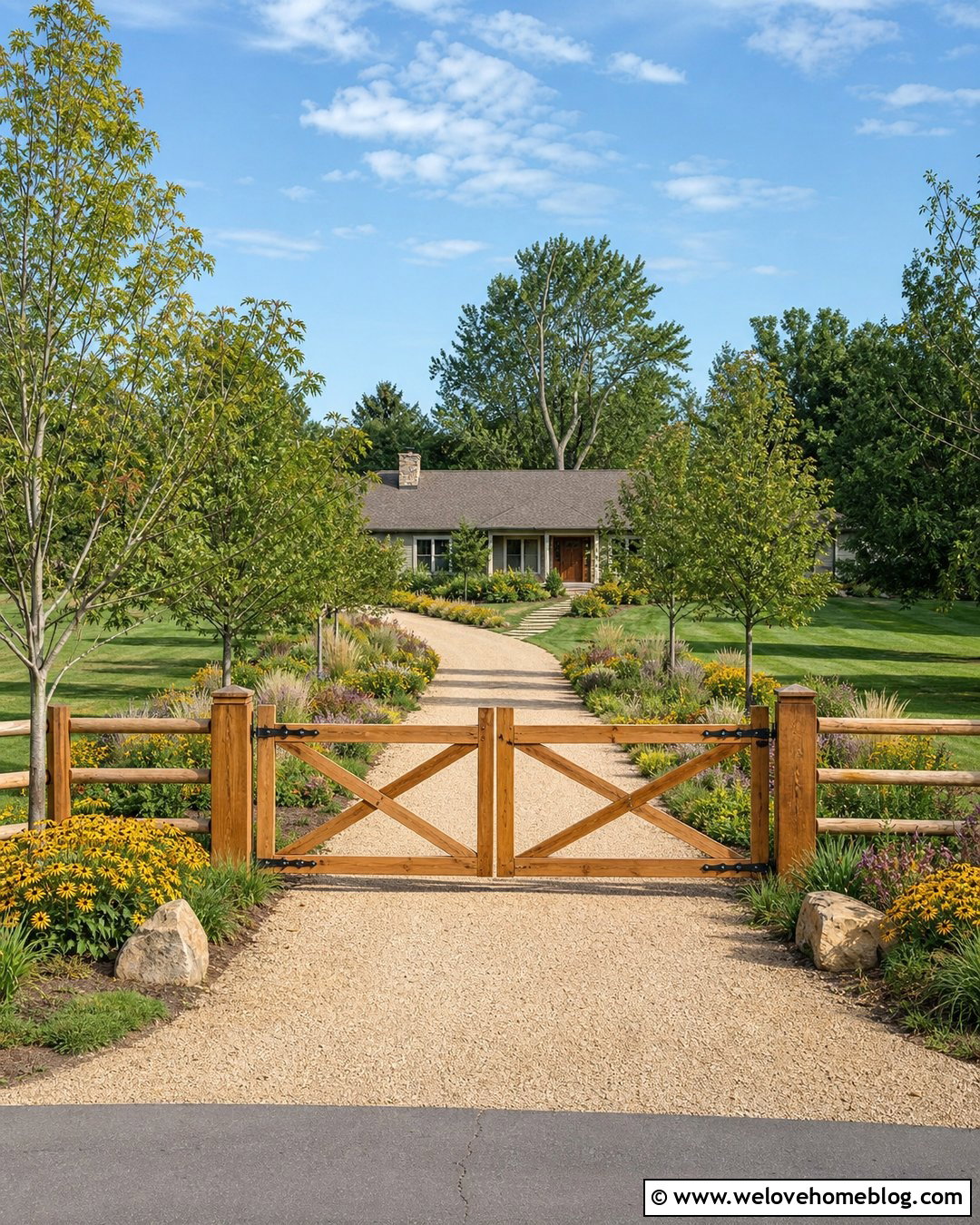 Wooden Crossbuck Ranch Gate - 20 Ranch Driveway Gate Ideas