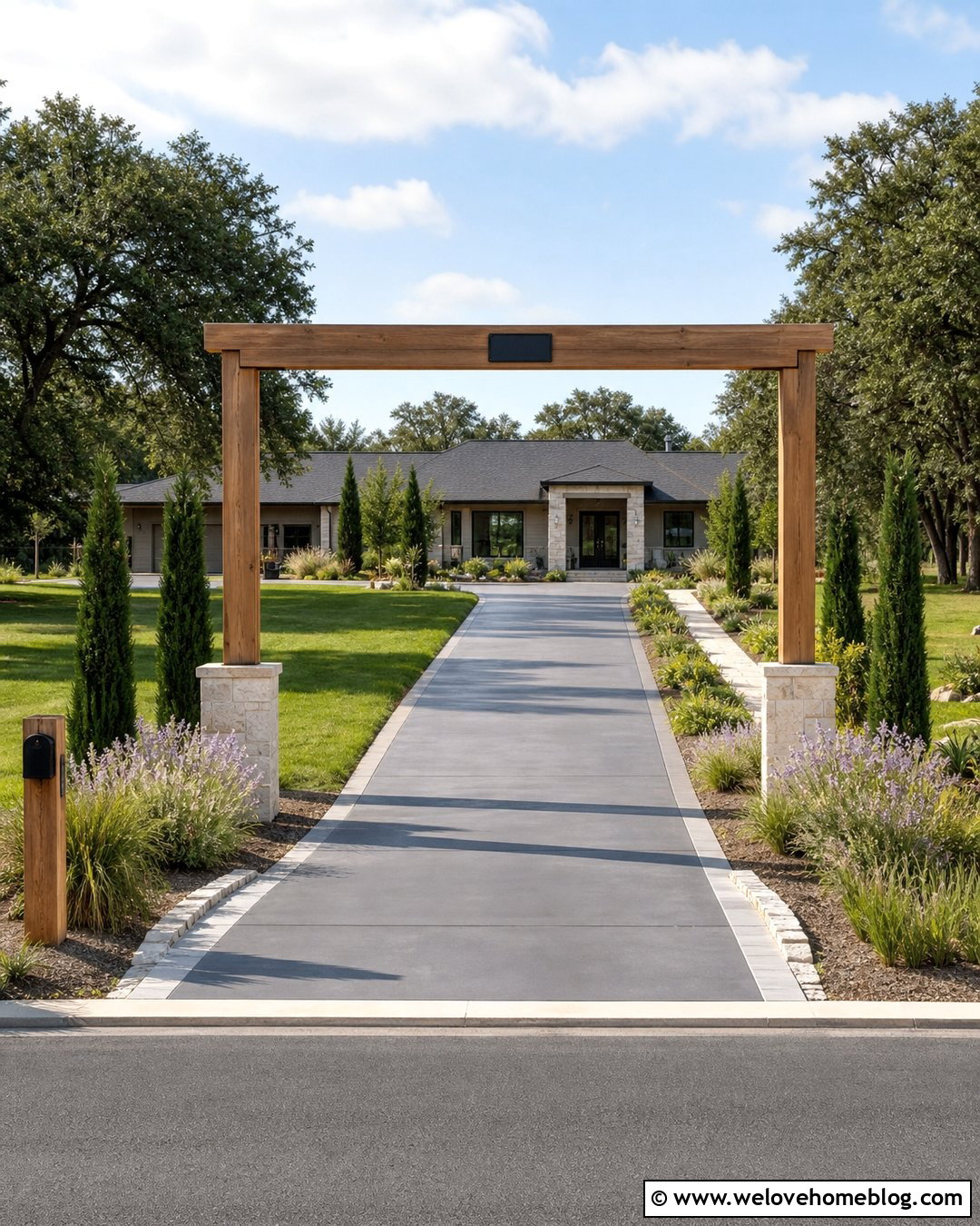 Wooden Driveway Arch With Address Sign - 20 wooden driveway arch ideas