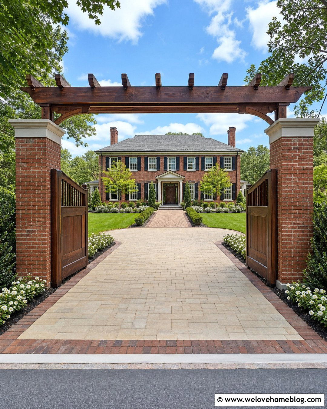 Wooden Driveway Arch With Brick Columns - 20 wooden driveway arch ideas
