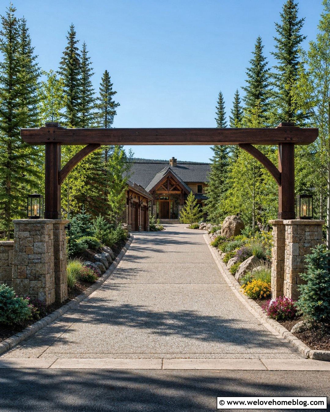 Wooden Driveway Arch With Stone Pillars - 20 wooden driveway arch ideas