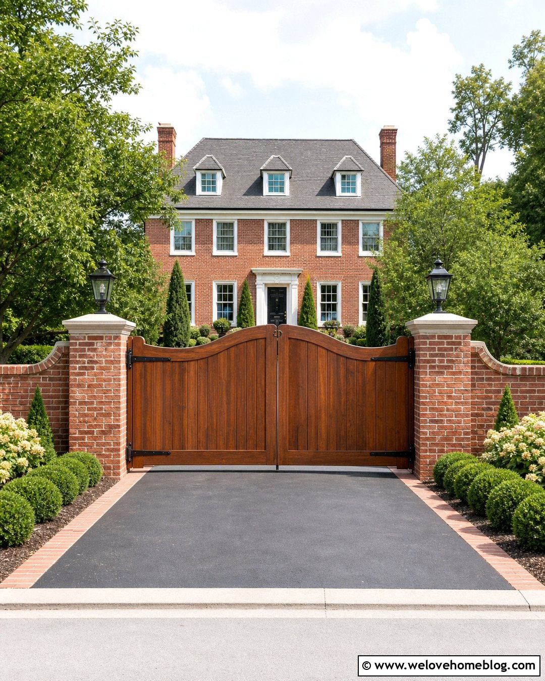 Wooden Driveway Gate With Brick Pillars