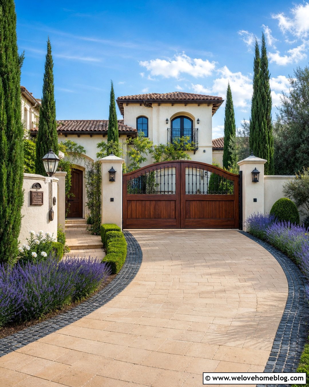 Wooden Driveway Gate With Wrought Iron Details - 20 Wooden Driveway Gate Ideas