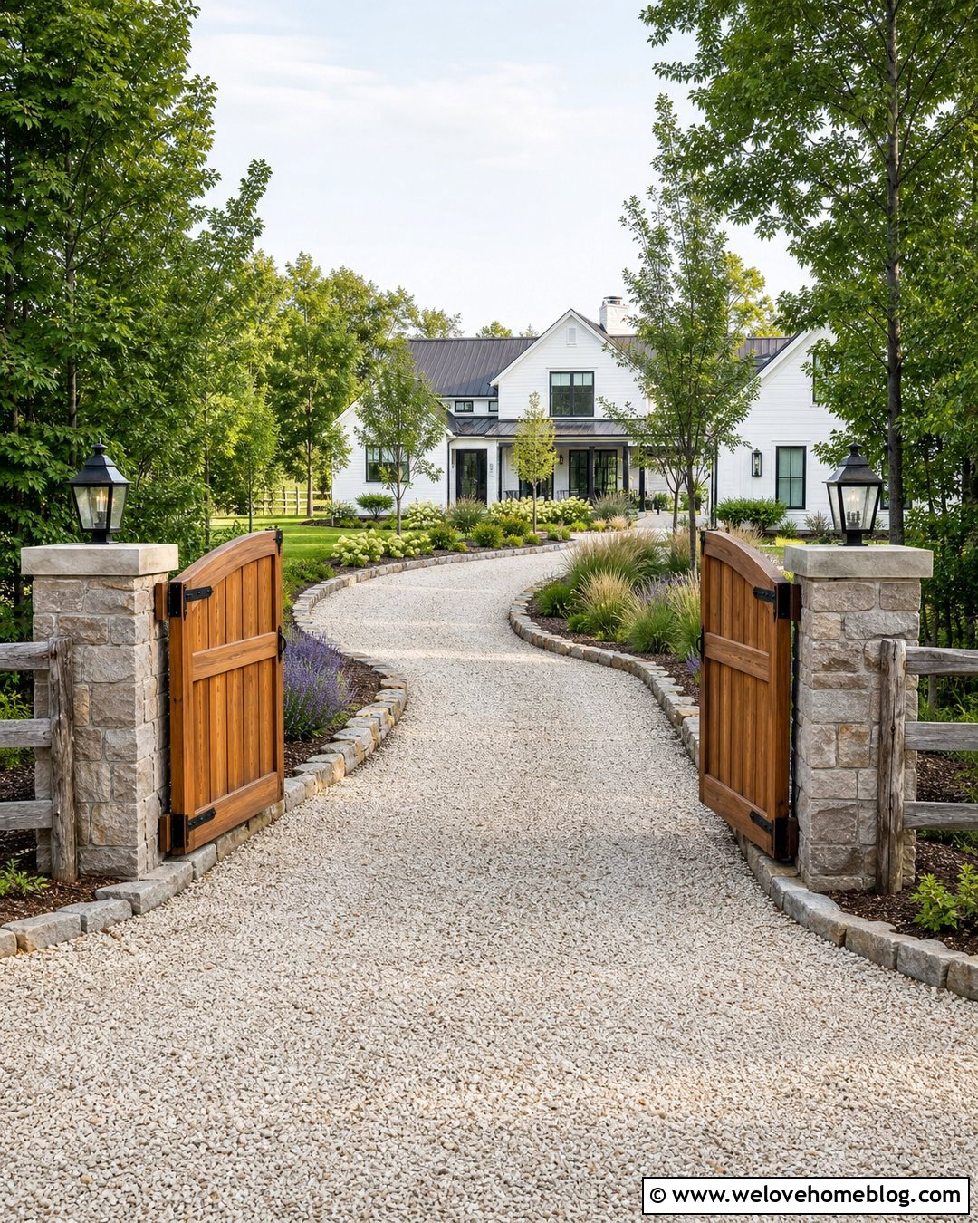 Wooden Farmhouse Driveway Entrance - 25 Private Driveway Entrance Ideas