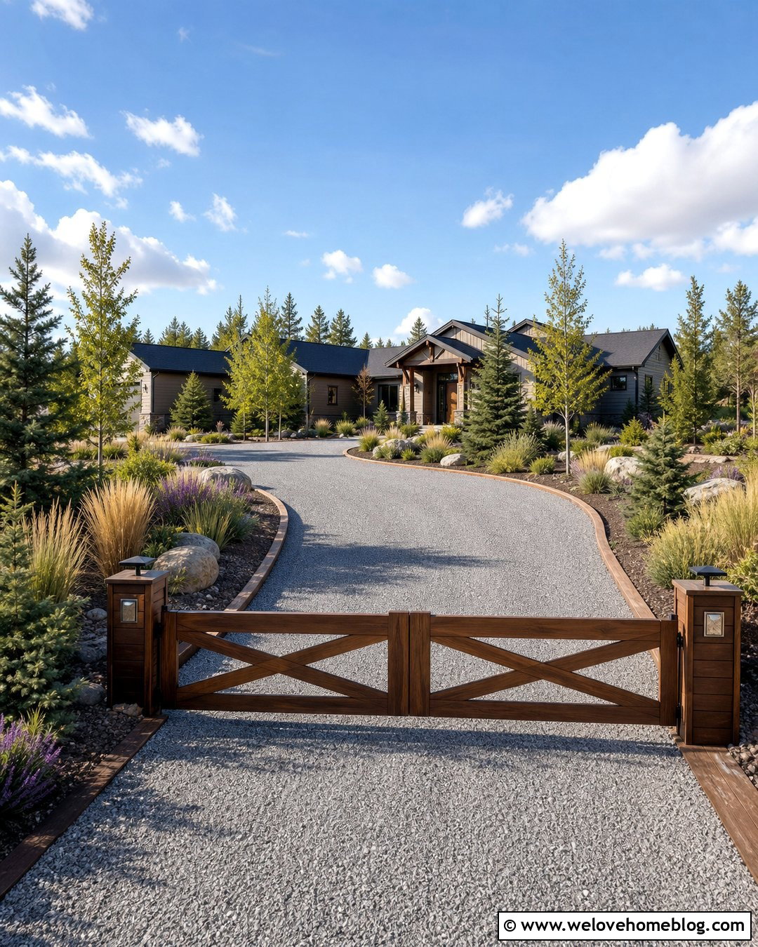 Wooden Gated Driveway Entrance With Native Landscaping - 25 gated driveway entrance landscaping ideas