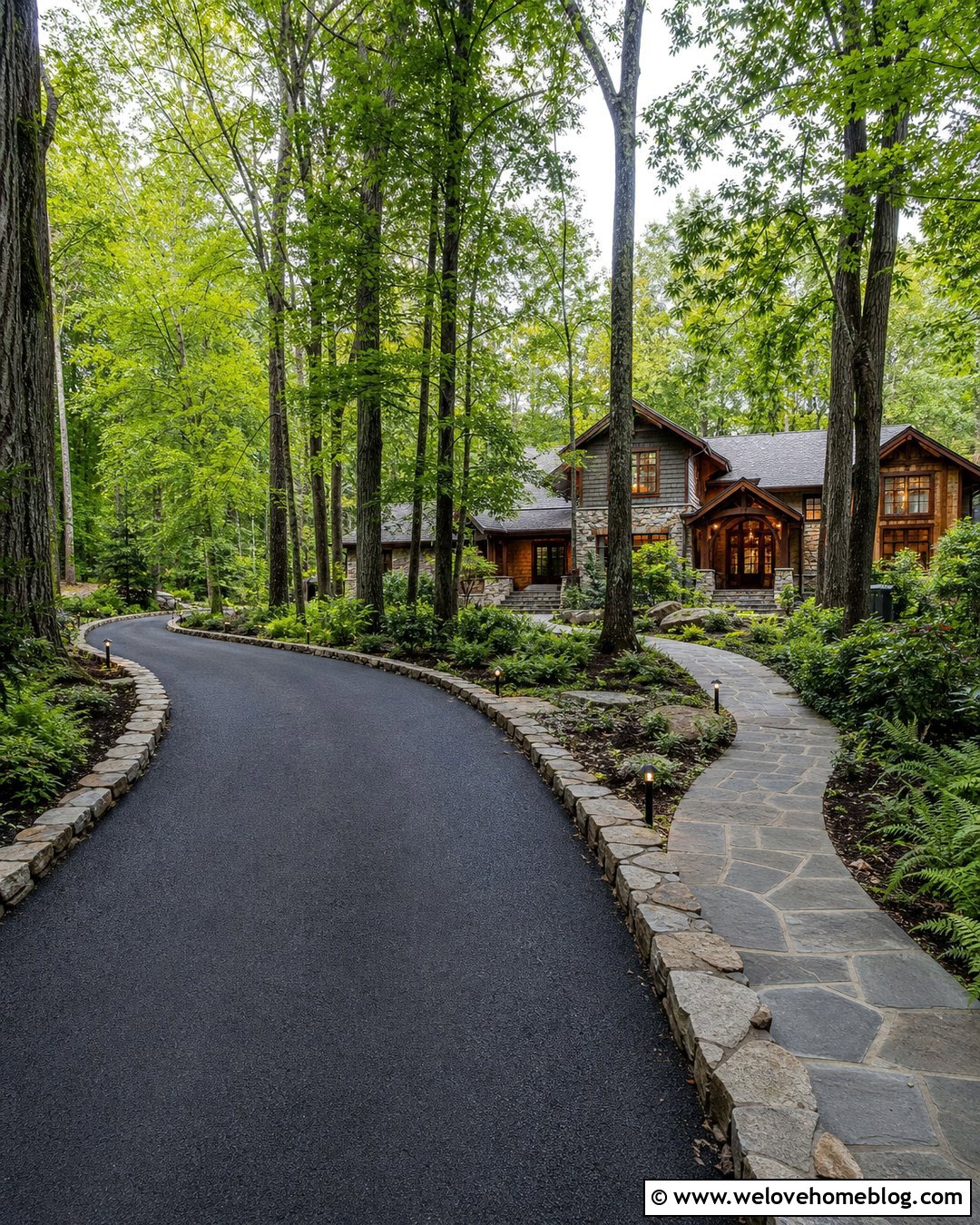 Woodland Asphalt Driveway And Stone Walkway - 20 Driveways And Walkways Ideas