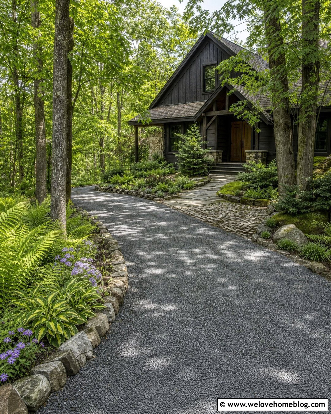 Woodland Cottage Driveway With Fern Borders - 35 Cottage Driveway Ideas