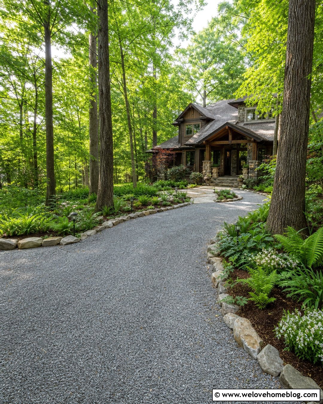 Woodland Driveway Garden With Natural Stone - 30 Driveway Garden Ideas