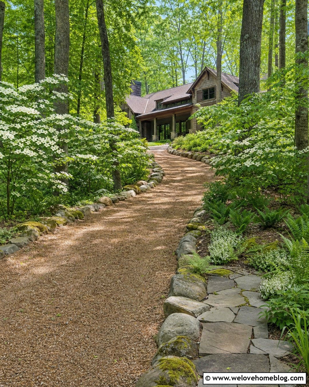Woodland Driveway With Native Flowering Dogwoods - 20 Dogwood Lined Driveway Ideas