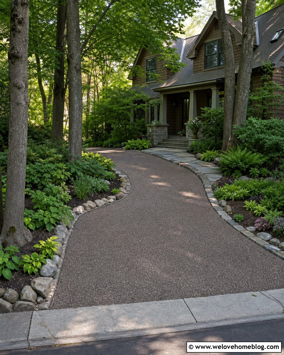 Woodland Driveway With Shade Garden Landscaping - 20 front yard with driveway landscaping ideas