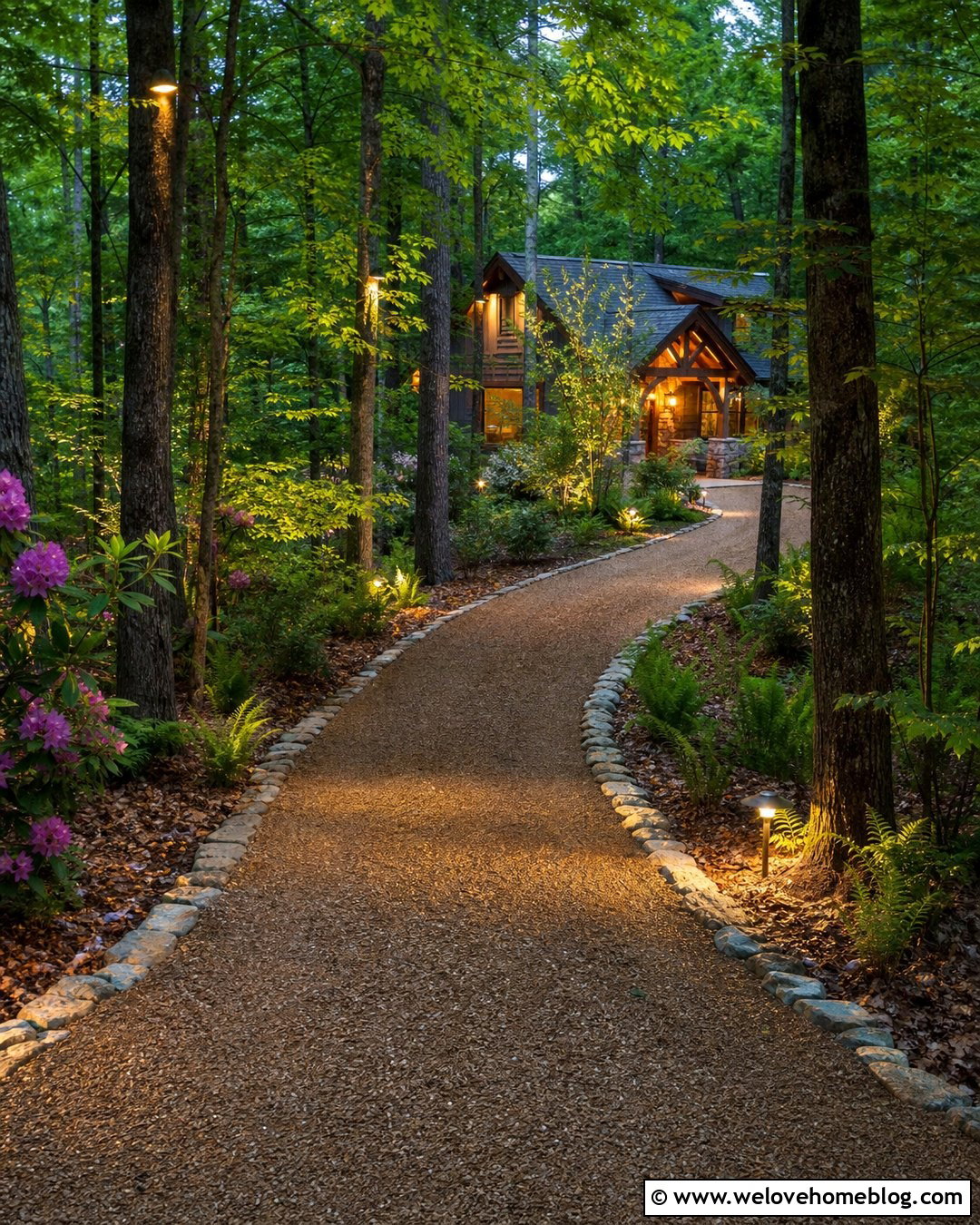 Woodland Driveway With Tree Mounted Lights - 25 Driveway With Lights Ideas