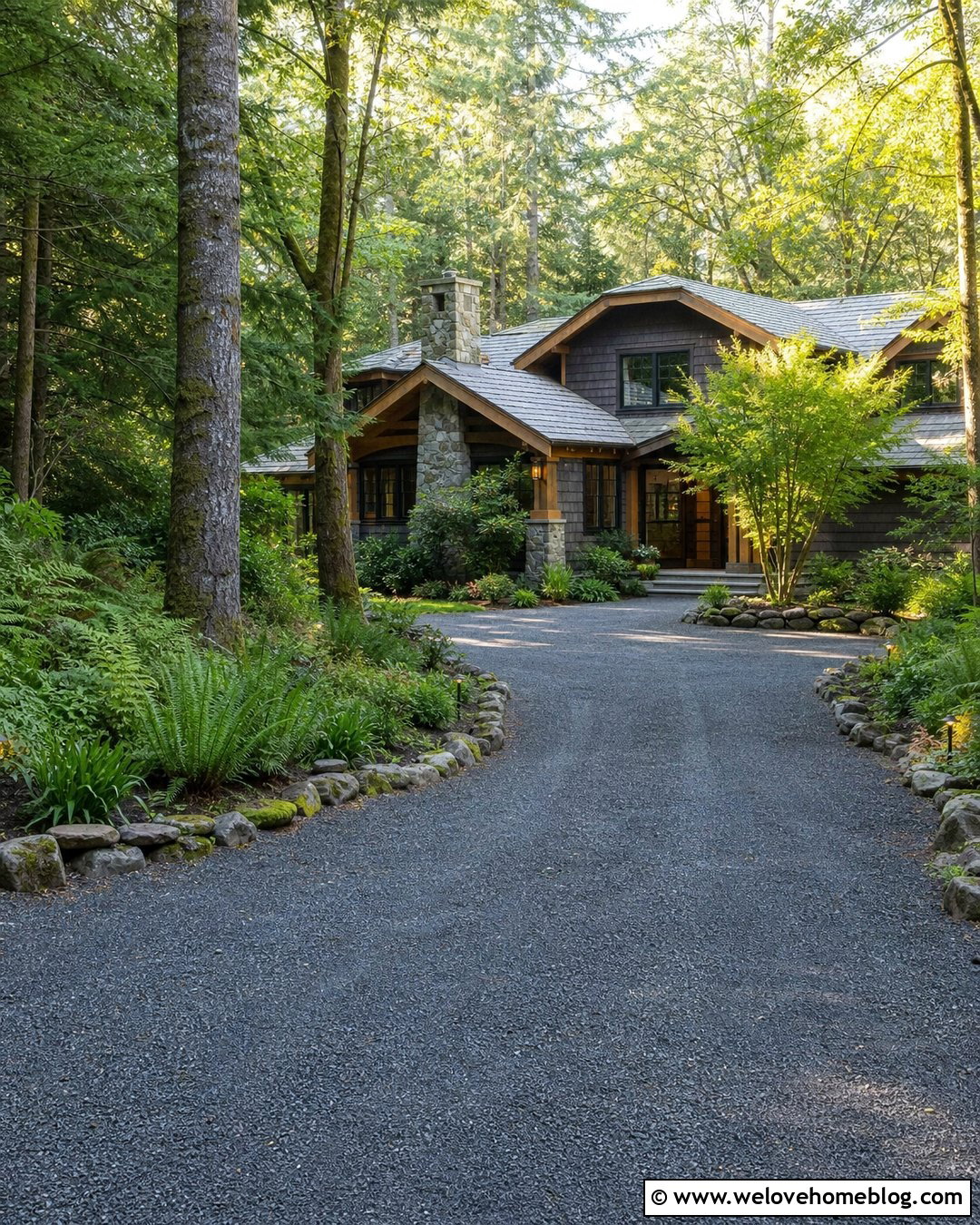 Woodland Front Driveway - 45 Front Driveway Ideas