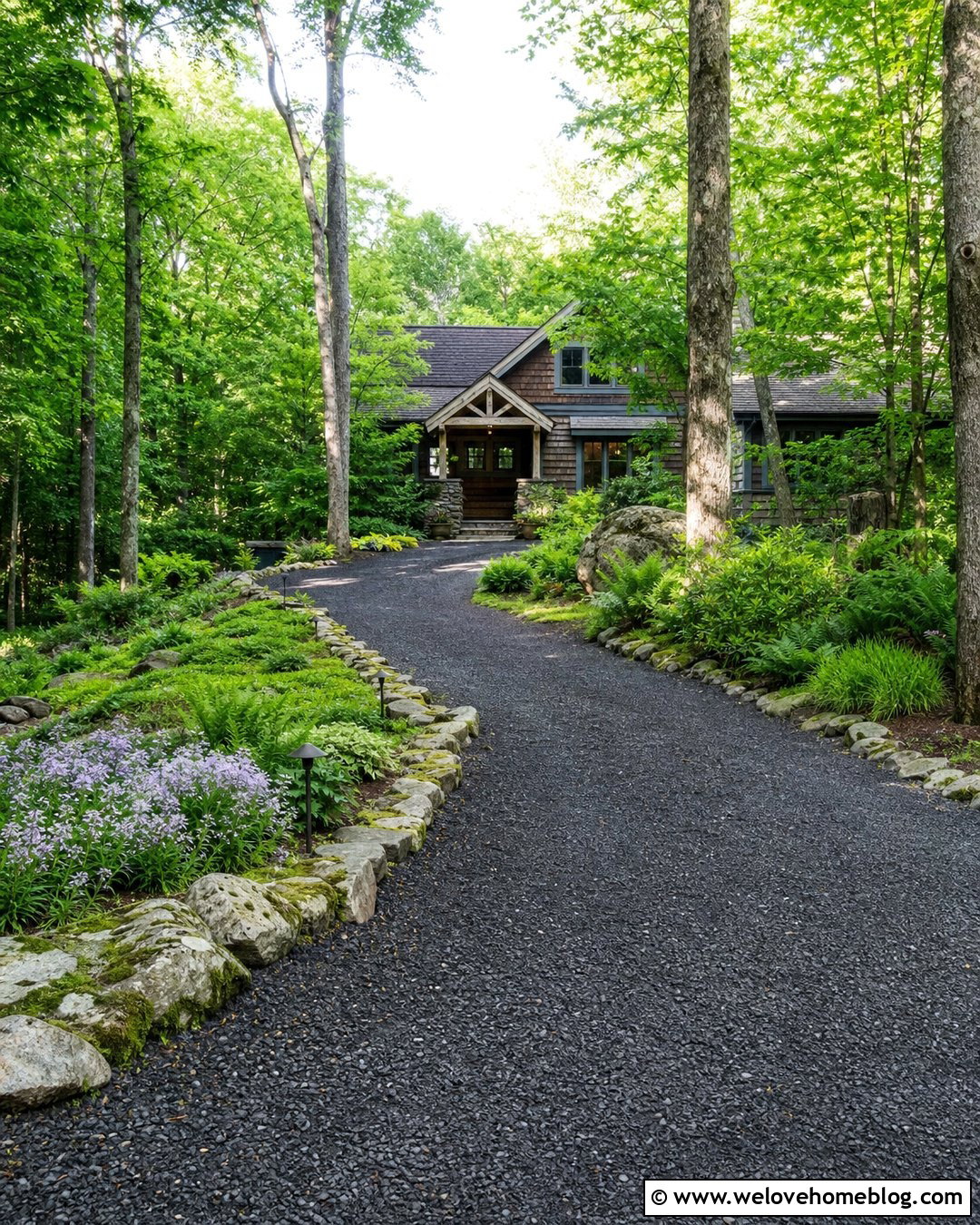 Woodland Gravel Driveway With Fern Borders - 25 Natural Driveway Ideas
