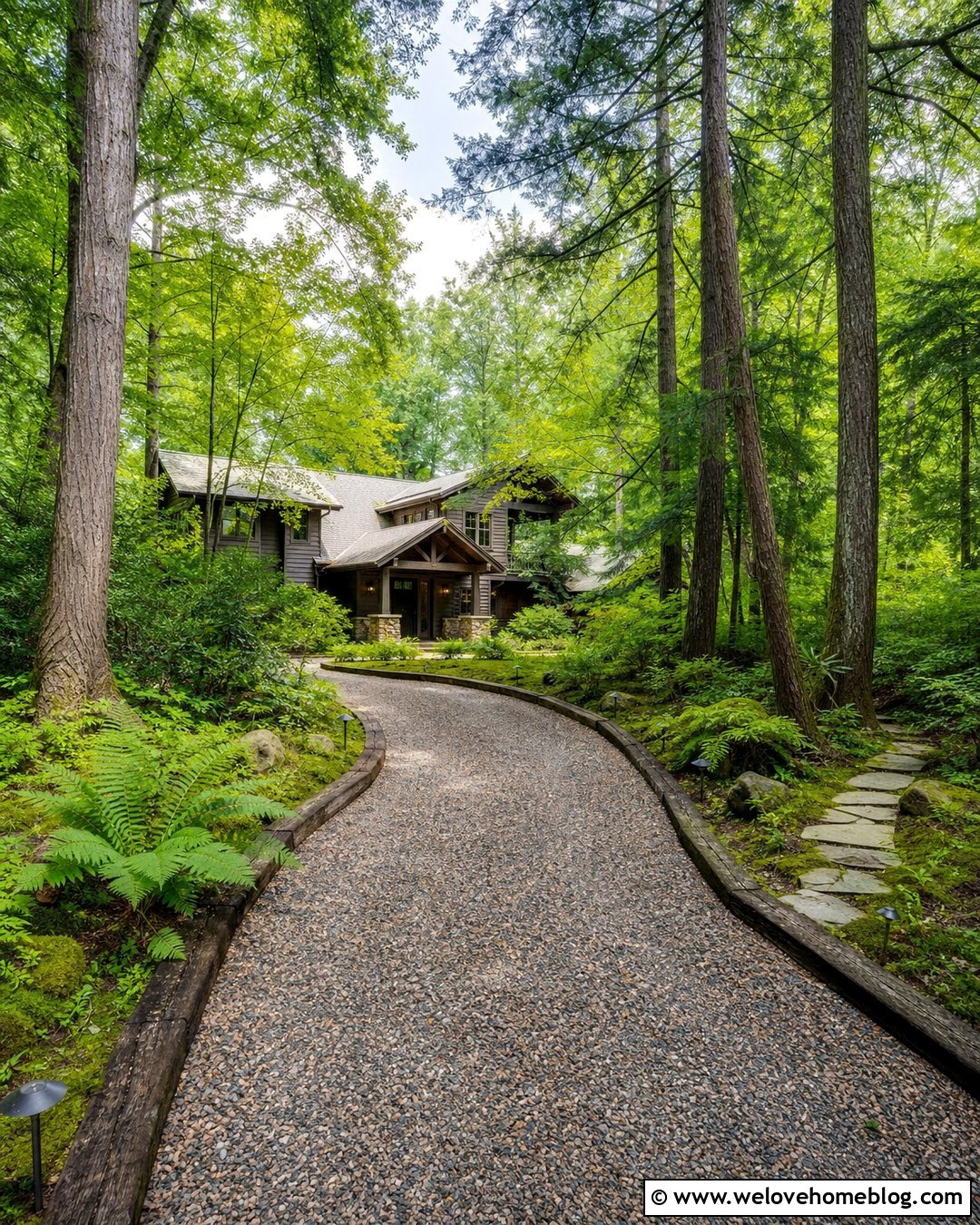 Woodland Gravel Driveway With Railroad Tie Edging - 20 Gravel Driveway Edging Railroad Ties Ideas