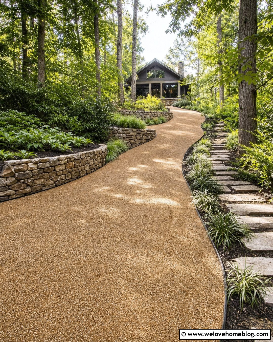 Woodland Terraced Driveway With Decomposed Granite - 20 Terraced Driveways Ideas