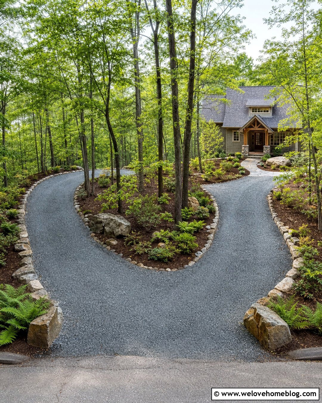 Woodland U Shaped Driveway With Natural Stone - 25 U Driveway Front Yards Ideas
