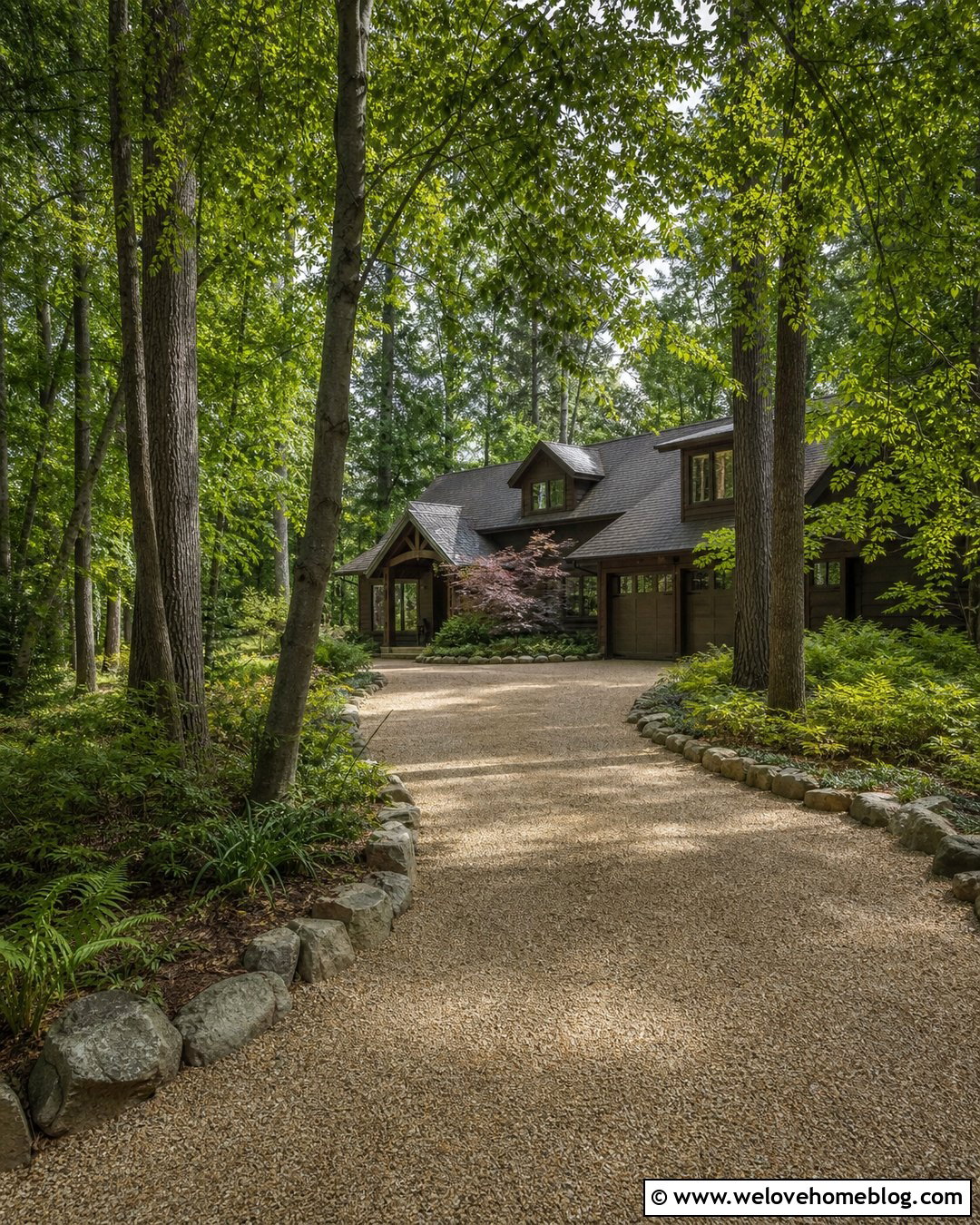 Woodland Yellow Gravel Driveway With Stone Edging - 20 Yellow Gravel Driveway Ideas