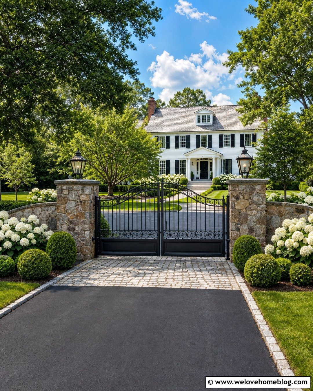Wrought Iron Automatic Gate With Stone Pillars - 20 automatic driveway gate entrance ideas