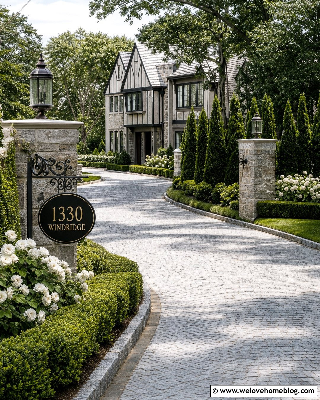 Wrought Iron Driveway Sign With Cobblestone Driveway - 30 Driveway Sign Ideas