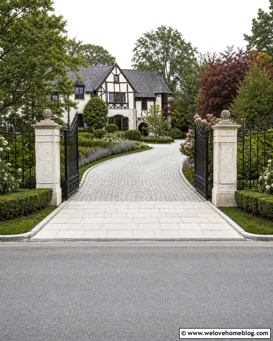 Wrought Iron Fence Cobblestone Driveway Entrance - 20 Driveway Entrance Fence Ideas