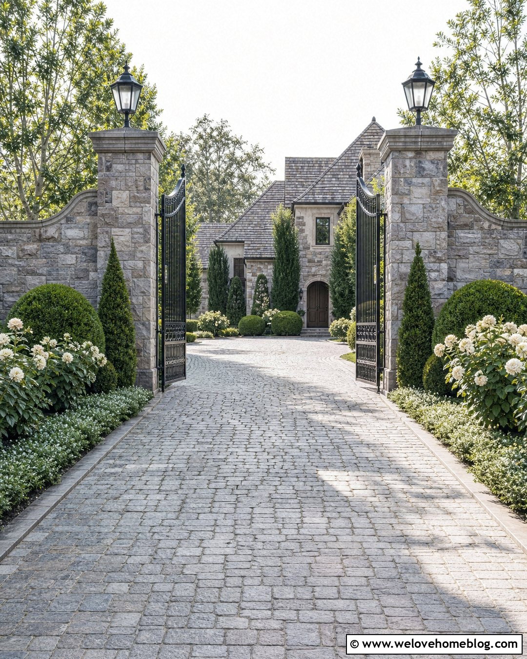 Wrought Iron Gate With Cobblestone Driveway - 25 Elegant Driveway Ideas