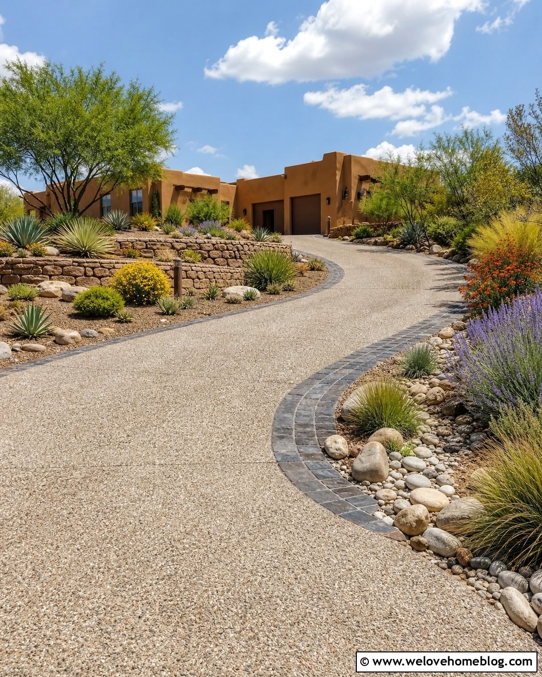 Xeriscape Terraced Driveway With Desert Stone Walls - 20 Terraced Driveways Ideas