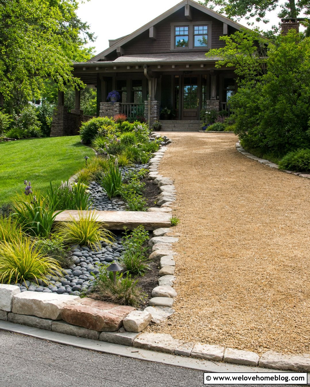 Yellow Gravel Driveway With Drainage Swale - 20 Yellow Gravel Driveway Ideas