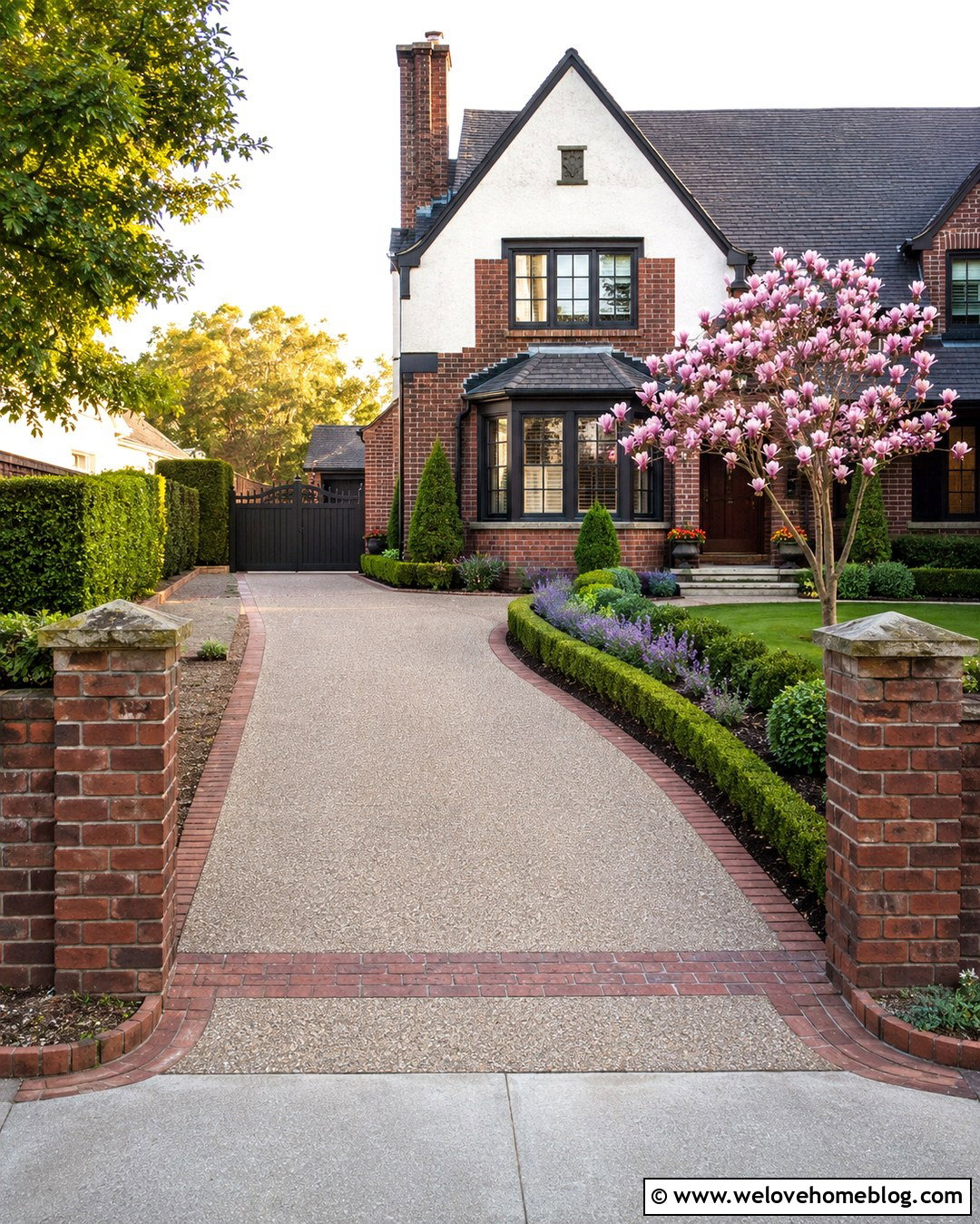 s House Red Brick Ribbon Driveway - 20 1930s driveway ideas
